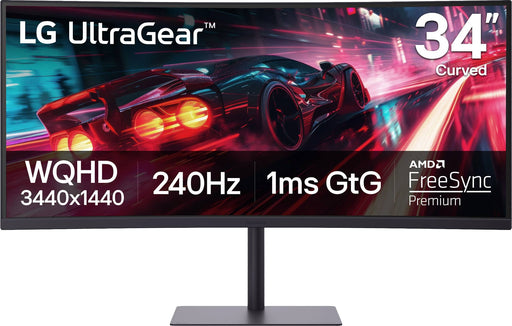 LG - UltraGear 34" Curved WQHD 240Hz FreeSync Premium Gaming Monitor with DisplayHDR400 (HDMI DP USB-C USB-A) - Black