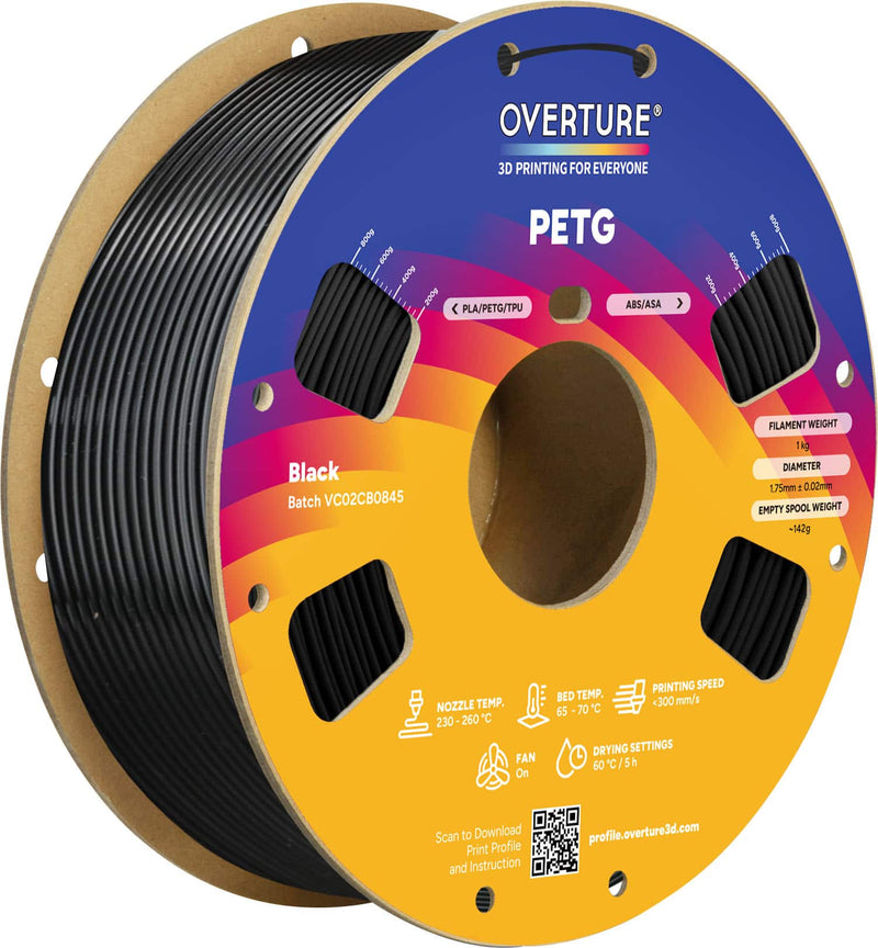 Overture - 1.75 mm PETG 3D Printer Filament - Black