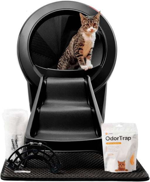 Whisker - Litter-Robot 4 - Smart Self-Cleaning Litter Box - Complete Bundle w/ OdorTrap Refills Waste Liners Ramp Mat  Fence - Black