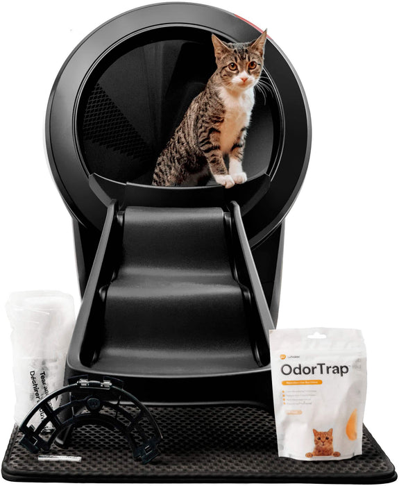 Whisker - Litter-Robot 4 - Smart Self-Cleaning Litter Box - Complete Bundle w/ OdorTrap Refills Waste Liners Ramp Mat  Fence - Black