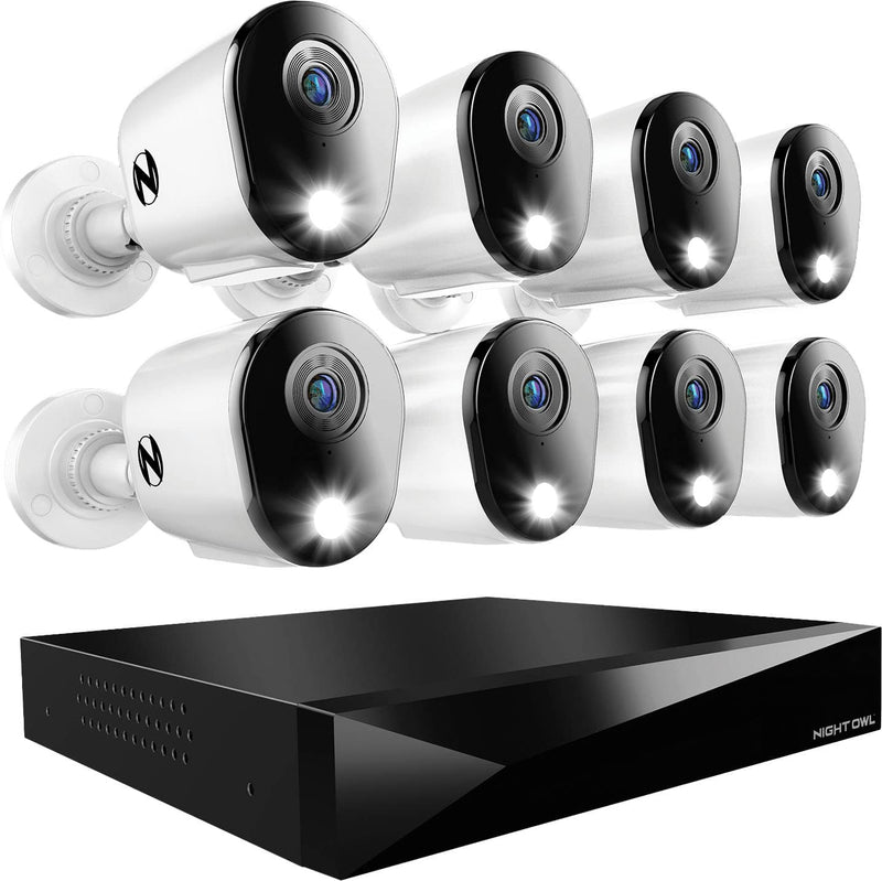 Night Owl - 8 Channel 2K (4MP) DVR with 8 (4MP) Cameras and 2TB Storage Expandable up to 4 Additional Wi-Fi Cameras - White