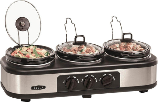 Bella - 3 x 1.5-Quart Triple Slow Cooker - Stainless Steel/Black