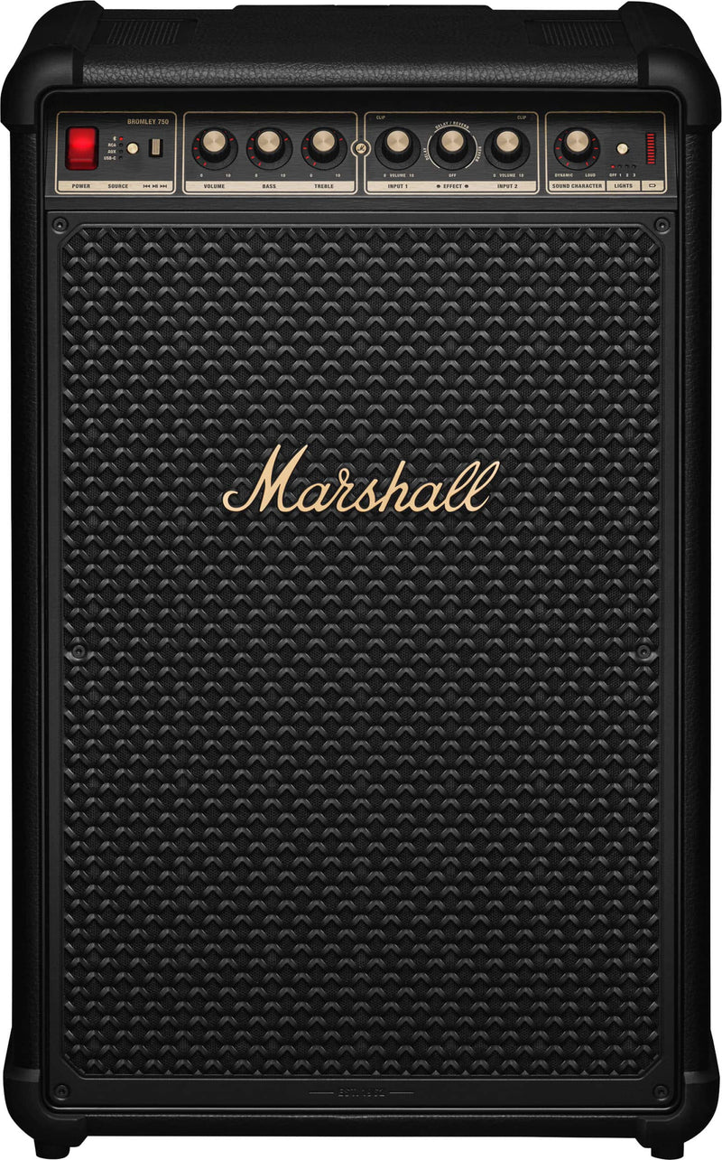 Marshall - Bromley 750 Portable Wireless Party Speaker with Bluetooth / 3.5 mm Auxiliary / RCA / Microphone Inputs and LED Lights - Black/Brass