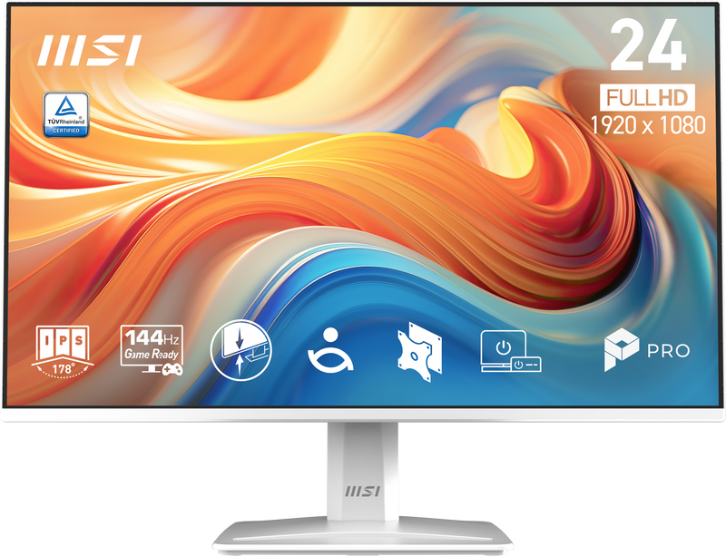 MSI - PRO MP243W E14 23.8" FHD 144Hz 4ms Adaptive Sync Monitor with Built-in Speakers (DisplayPort HDMI) - Matte White
