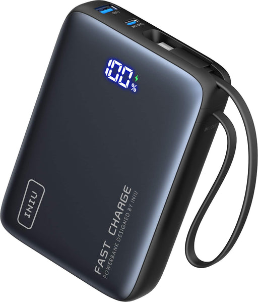 INIU - Portable Charger Compact 20000mAh PD 45W Power Bank with Built-in Cable  Digital Display for iPhone Samsung etc - Black