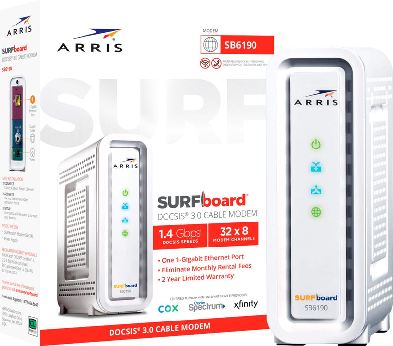 ARRIS - SURFboard SB6190 32 x 8 DOCSIS 3.0 Cable Modem - White