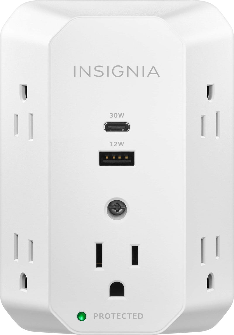 Insignia - 5-Outlet / 1-USB-C / 1-USB Wall Tap 1080 Joules Surge Protector - White