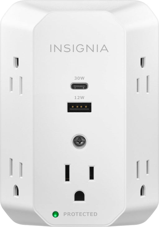 Insignia - 5-Outlet / 1-USB-C / 1-USB Wall Tap 1080 Joules Surge Protector - White