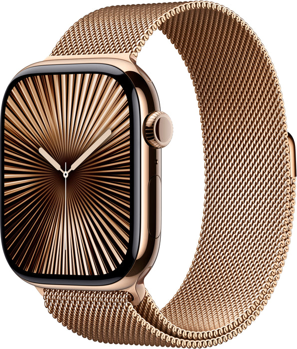 Apple Watch Series 10 (GPS+Cellular) 46mm Titanium Case with Gold Milanese Loop - M/L - Gold