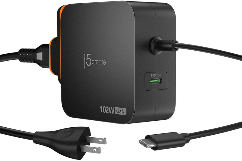 j5create - 102W Nano Super Charger for USB-C 2-Port (GaNPower) With AC Extension Kits - black