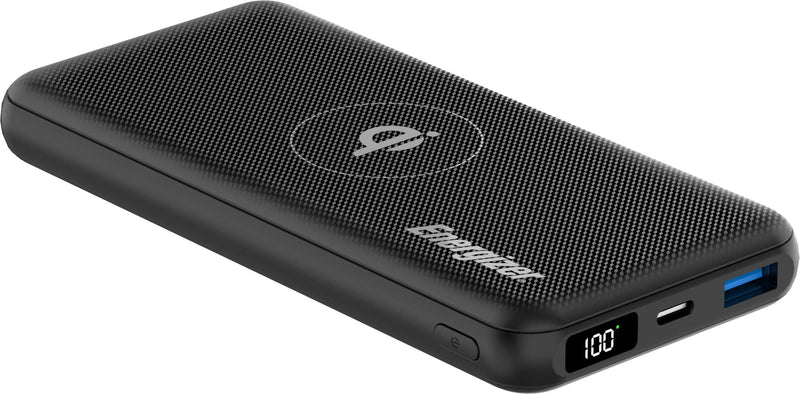 Energizer - Ultimate Lithium 10000 mAh 20W USB-C PD  15W Qi Wireless 4-Port Portable Battery Charger Power Bank with LCD Display - Black