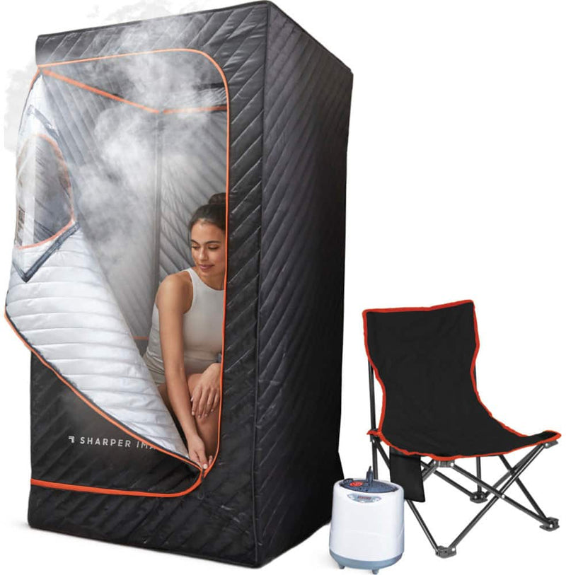 Sharper Image - Steamer Sauna Portable Spa Includes 2.4L Steam Generator Folding Chair and Comprehensive Accessories - Black