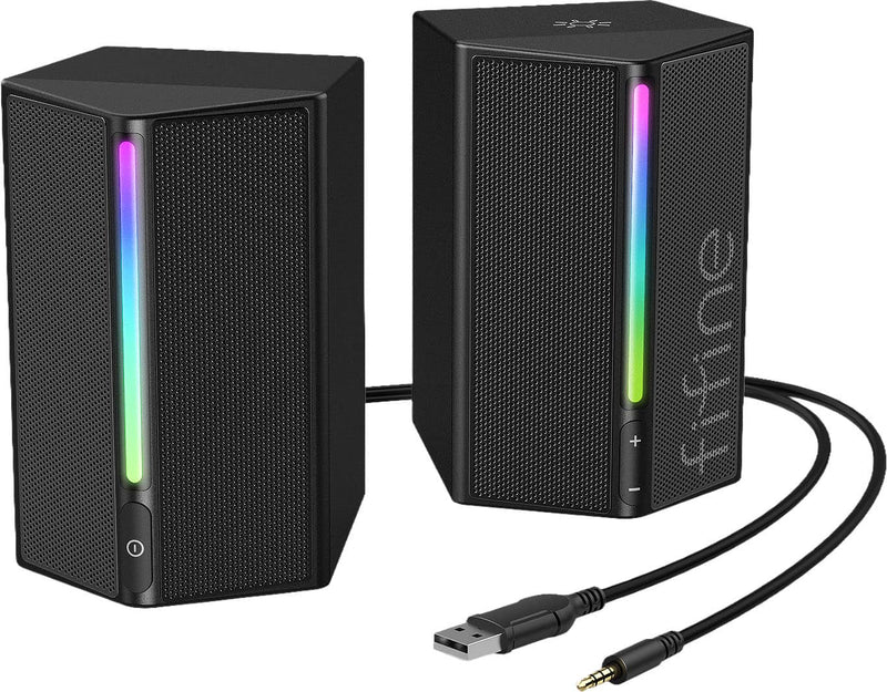 FIFINE - RGB Gaming Speakers Wired Desktop PC Speakers with Volume Control 3.5mm Aux for Laptop Monitor Phone Tablet - Black