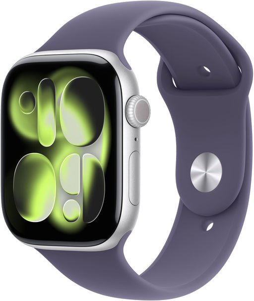 Apple Watch Series 11 (GPS+Cellular) 46mm Aluminum Case with Purple Fog Sport Band - S/M - Silver - (2025)