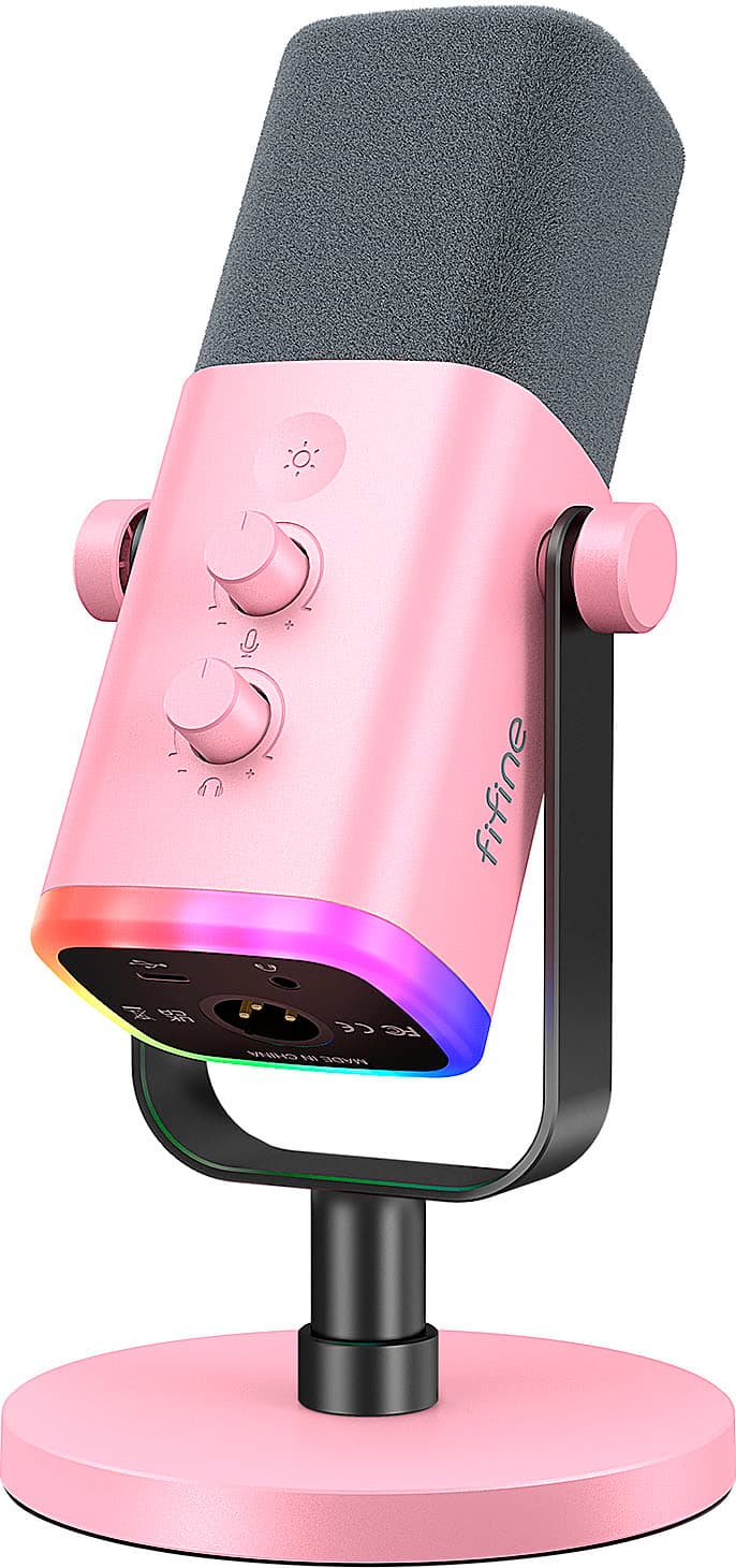 FIFINE - XLR/USB Wired Cardioid Dynamic Microphone with RGB Lighting - Pink