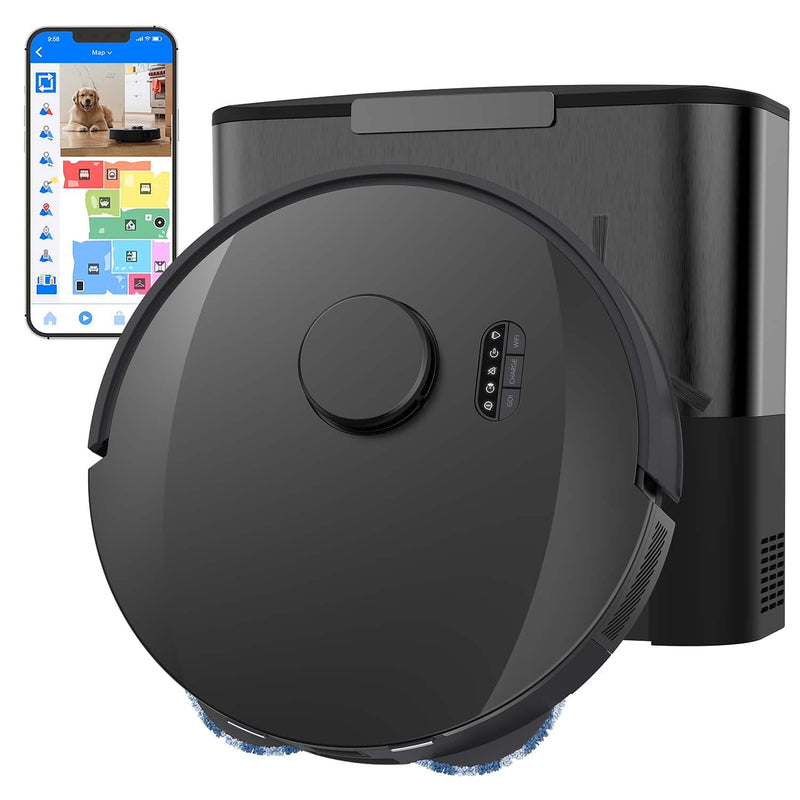 bObsweep - UltraVision Pet Combo Auto-Empty Robot Vacuum 25000Pa Pet Hair Power Spin Mops 180-Day Hi-Res Cam - Gunmetal