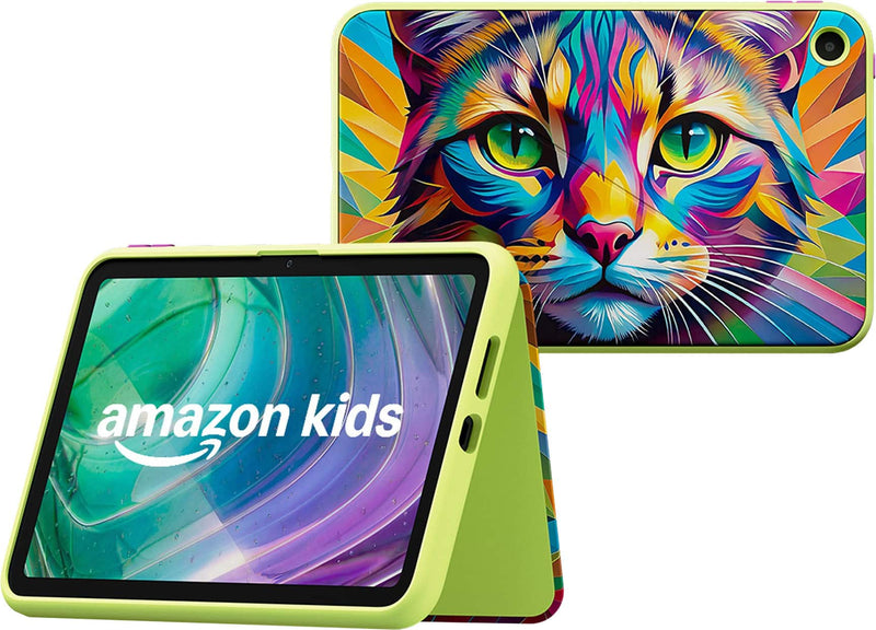 Amazon - Kids Tablet 8 (all-new) ages 6+ 8.7" display includes 1-year Kids+ content subscription parental controls - Rainbow Cat