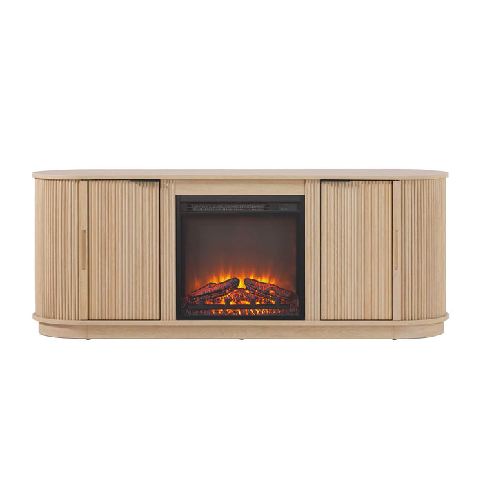 Walker Edison - Modern Reeded 60 Fireplace TV Stand with Removable Fireplace Insert - Costal Oak