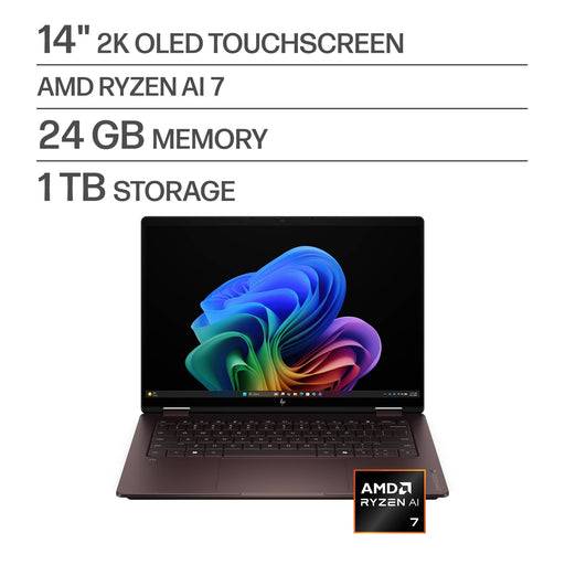 HP - OmniBook X Flip 2-in-1 - Copilot+ - 14" 2K OLED Touchscreen Laptop - AMD Ryzen AI 7 (2026) - 24GB Memory - 1TB SSD - Deep Espresso