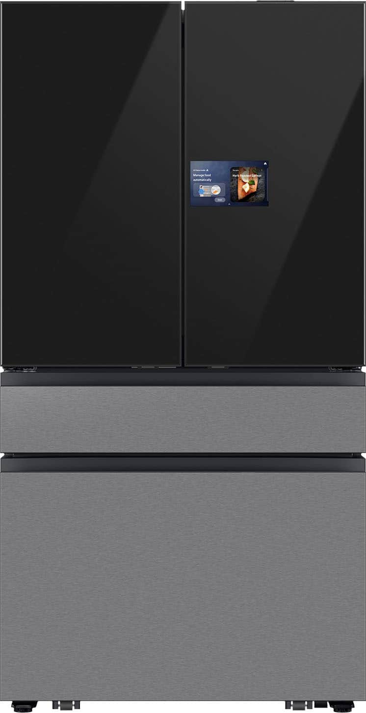 Samsung - Bespoke 23 cu. ft. Counter Depth 4-Door French Door Refrigerator with AI Home - Charcoal Glass / Stainless Steel