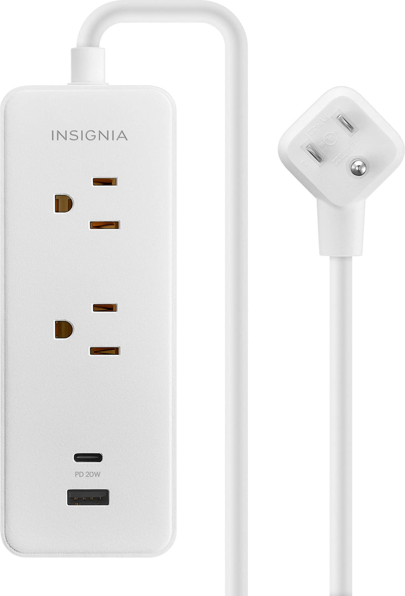 Insignia - 4’ 2 Outlet Power Strip with USB-C and USB Ports - White