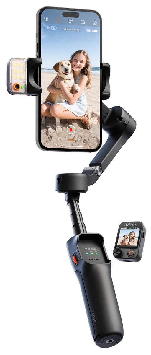 Hohem - iSteady V3 Ultra 3-Axis Gimbal Stabilizer for Smartphone w/ AI Tracking Detachable Touch Remote Tripod  Light - Black