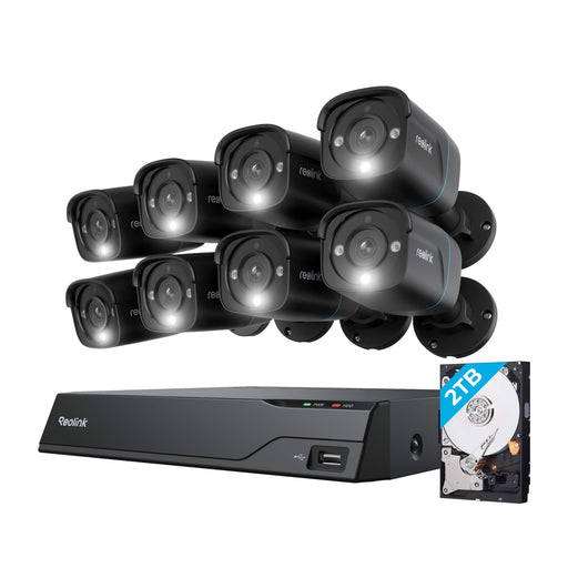 Reolink - 8 - Channel 8 - Bullet Cameras 4K 8MP Indoor/Outdoor PoE Wired 2TB HDD NVR Security Surveillance System - Black
