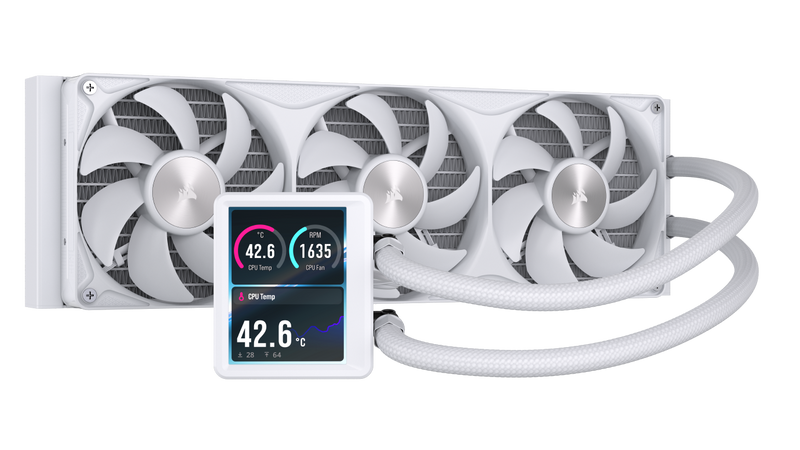 CORSAIR - NAUTILUS II 360 RS LCD Liquid CPU Cooler  3.5" IPS LCD  FlowDrive 2S Pump  RS II Unified Frame Fans  360mm Radiator - White