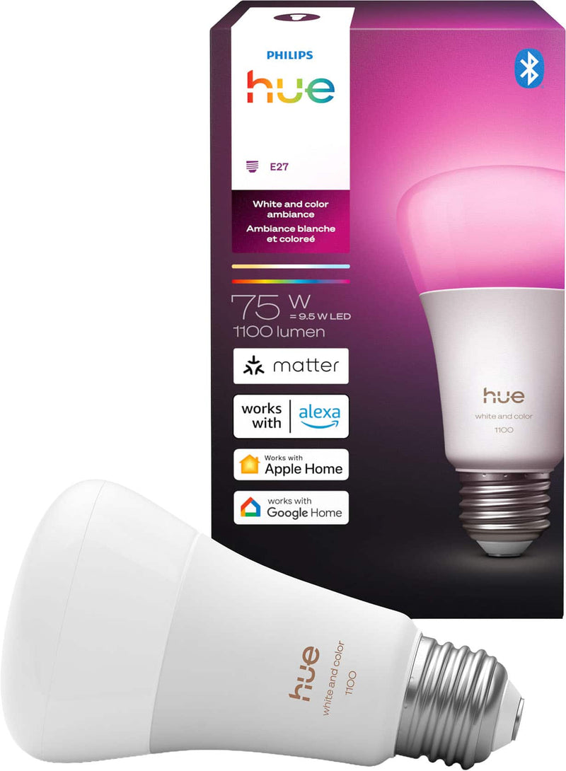 Philips - Hue Smart LED A19 Bulb 1 Pack - White and Color Ambiance