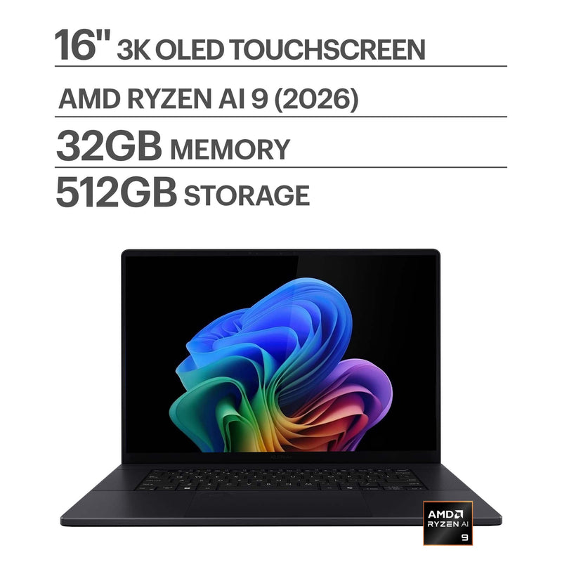 ASUS - ProArt P16 16" 3K OLED Touchscreen Laptop - AMD Ryzen AI 9 465 (2026) - 32GB RAM - 512GB SSD - Copilot+ PC - Nano Black