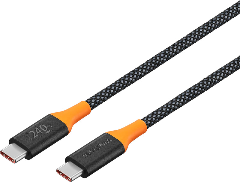 Insignia - 8 ft. 240W USB-C to USB-C Charge-and-Sync Braided Cable - Black