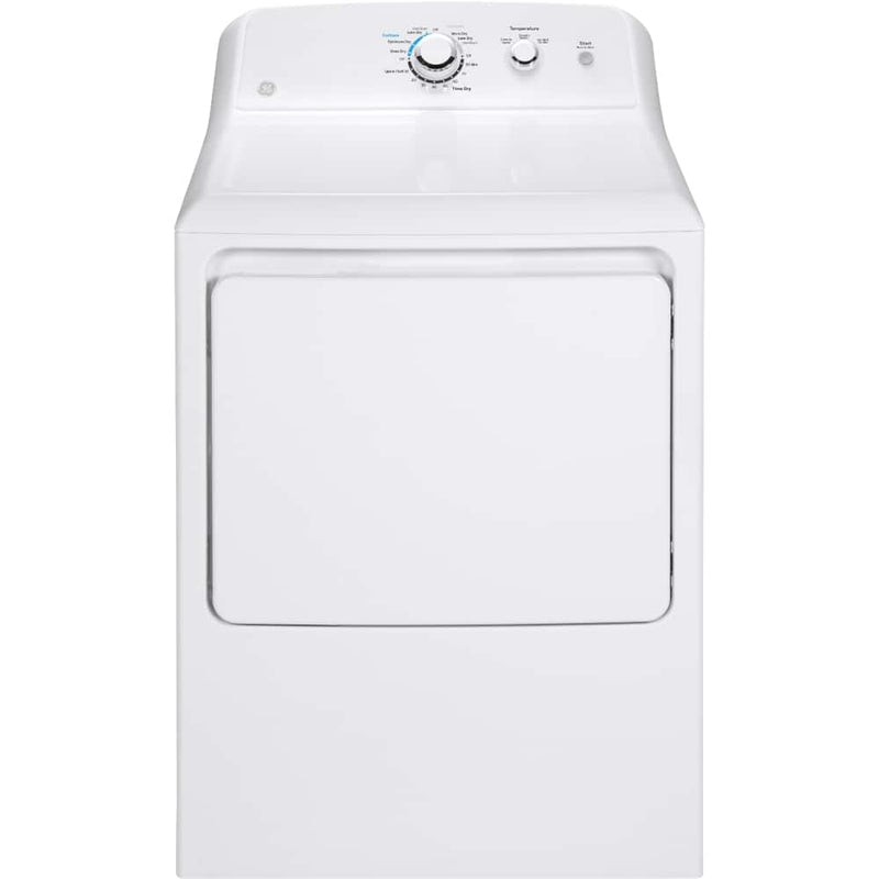 GE - 6.2 Cu. Ft. Gas Dryer with Shallow Depth Flat Back Design - White