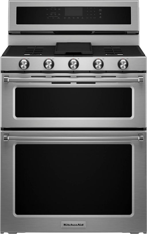 KitchenAid - 6.0 Cu. Ft. Self-Cleaning Free-Standing Double Oven Gas Convection Range - Stainless Steel