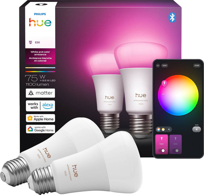 Philips - Hue Smart A19 E26 Bulb 2pk - White and Color Ambiance