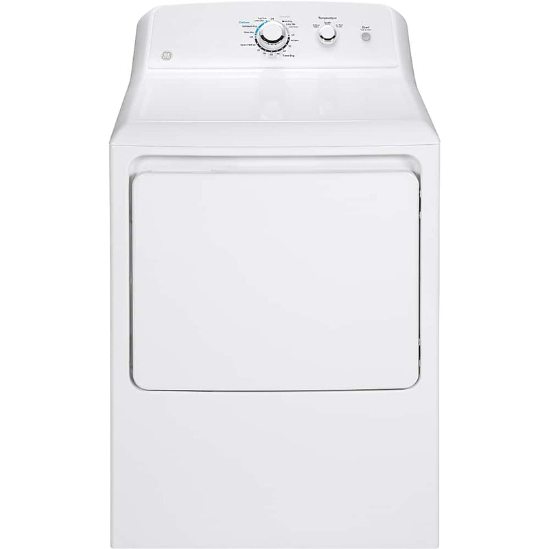GE - 6.2 Cu. Ft. Electric Dryer with Shallow Depth Flat Back Design - White