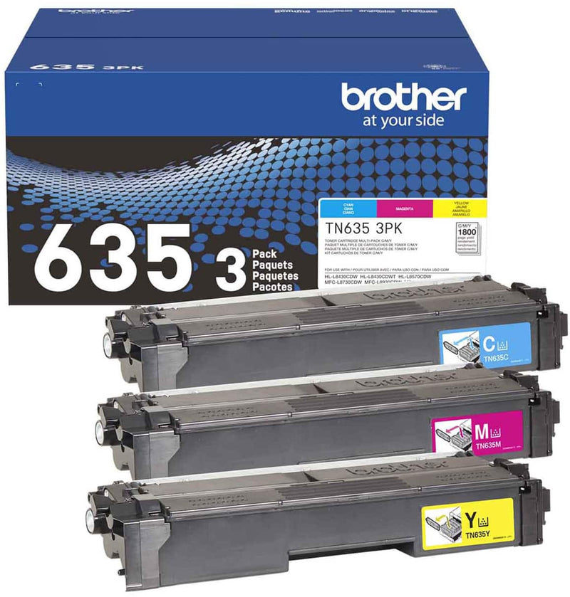 Brother - Genuine TN635 3PK 3-Pack of Standard Yield Cyan Magenta and Yellow Toner Cartridges - Cyan/Magenta/Yellow