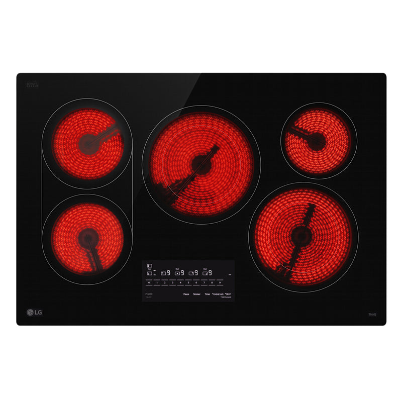 LG - 30" Built-In Electric Smart Cooktop with 5 Elements Backlit SmoothTouch Glass Controls and 3.2kW Dual Element - Black