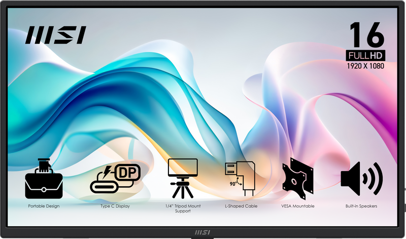 MSI - Pro MP165 E6 15.6" LCD FHD 60Hz 4ms Adaptive Sync IPS Portable Monitor with Built-in Speakers (2x type-c HDMI) - Matte Black