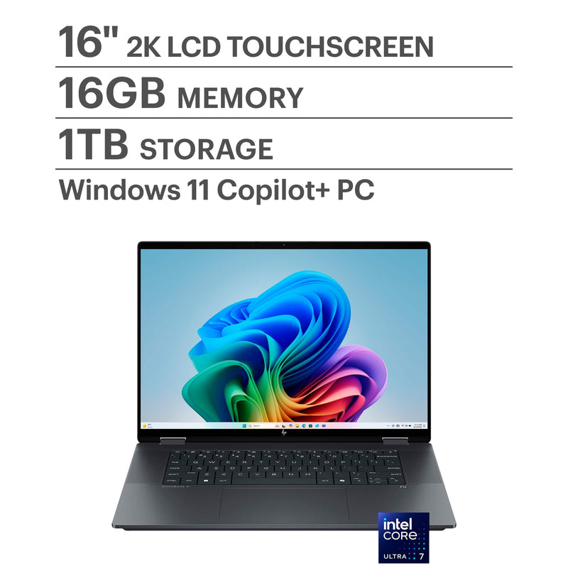 HP - OmniBook X Flip 2-in-1 - Copilot+ PC - 16" 2K Touch-Screen Laptop - Intel Core Ultra 7 - 16GB Memory - 1TB SSD - Eclipse Gray