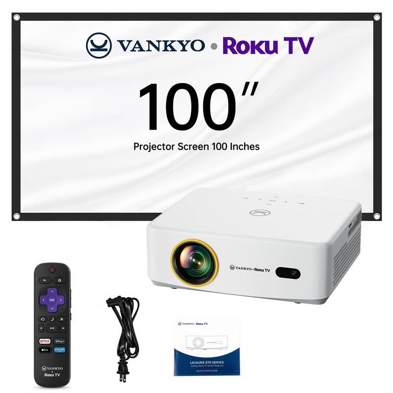 Vankyo - Leisure 570RB Native Full HD 1080P Wireless Roku TV Smart Single LCD Mini Projector Screen Included - White