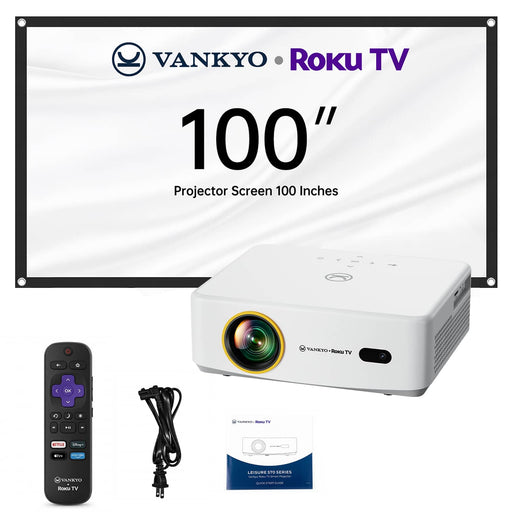 Vankyo - Leisure 570RB Native Full HD 1080P Wireless Roku TV Smart Single LCD Mini Projector Screen Included - White