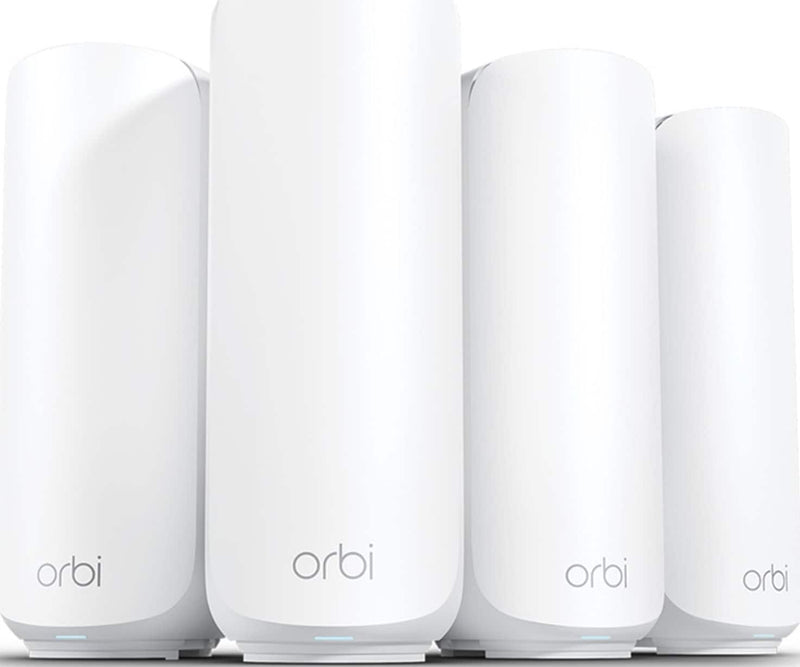 NETGEAR - Orbi 370 Series WiFi 7 Mesh System Up to 8000 sq ft. Up to 5 Gbps Easy Set Up 70 Devices 4 Pack RBE374 - White