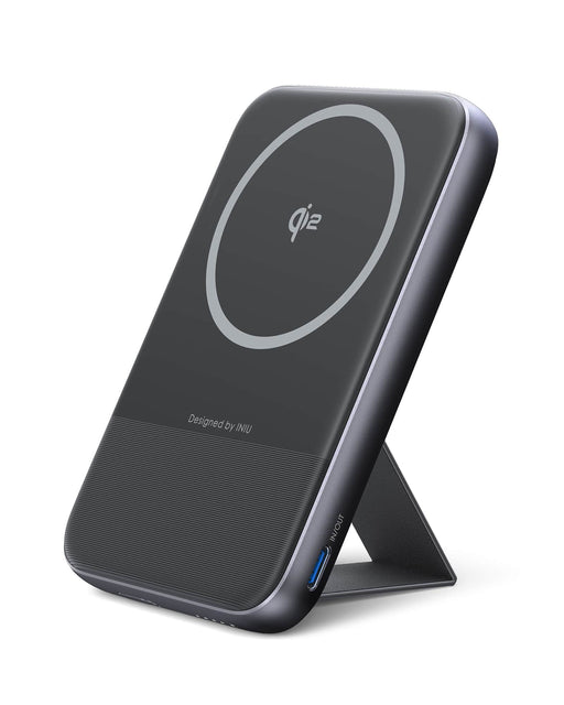 INIU - MagPro 10K Qi2 Magnetic Power Bank 15W Ultra Compact 10000mAh 30W Portable Charger with Foldable Stand - Black