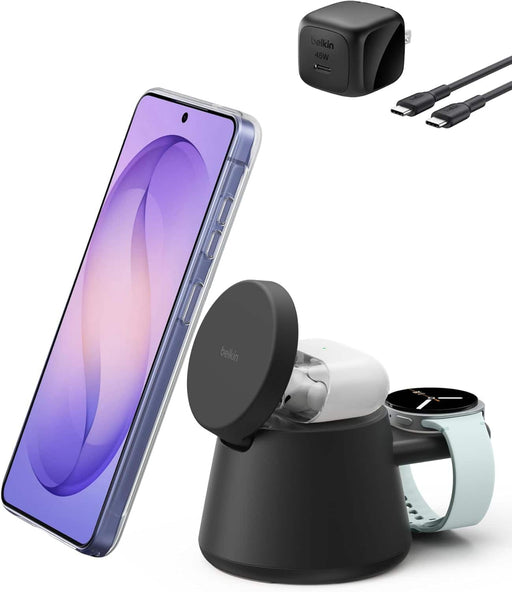 Belkin - 3-in-1 UltraCharge Modular Charging Dockwith Qi2 25W for iPhone Smartphone Earbuds Apple Watch (PSU included) - Black