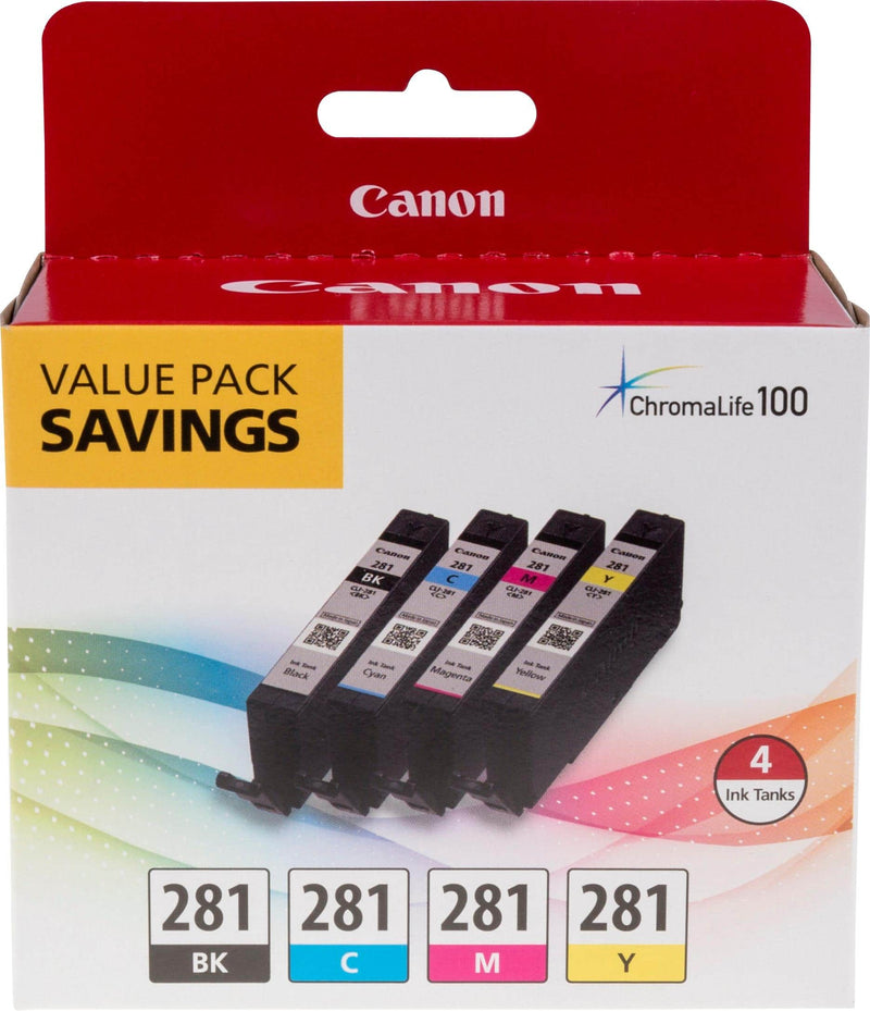Canon - CLI-281 4-Pack Standard Capacity - Black Cyan Magenta Yellow Ink Cartridges - Black/Cyan/Magenta/Yellow