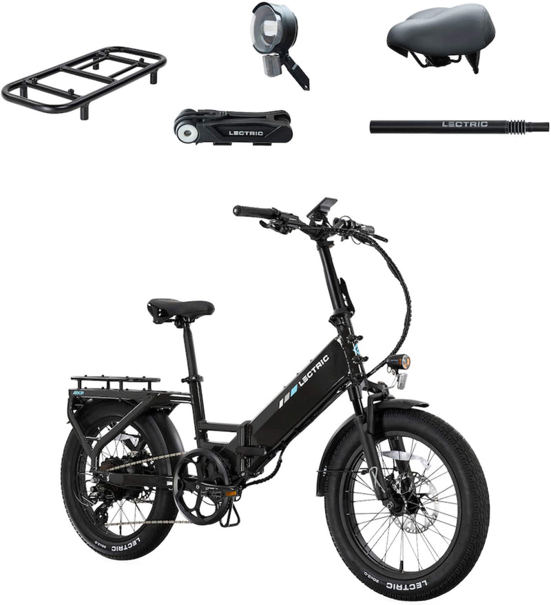 Lectric eBikes - XP4 750 Step-Thru Foldable Long-Range eBike (Max 85mi/28mph) + LevelUp Rack/Comfort Seat/Seat Post/Elite Headlight/Lock - Tempest Grey