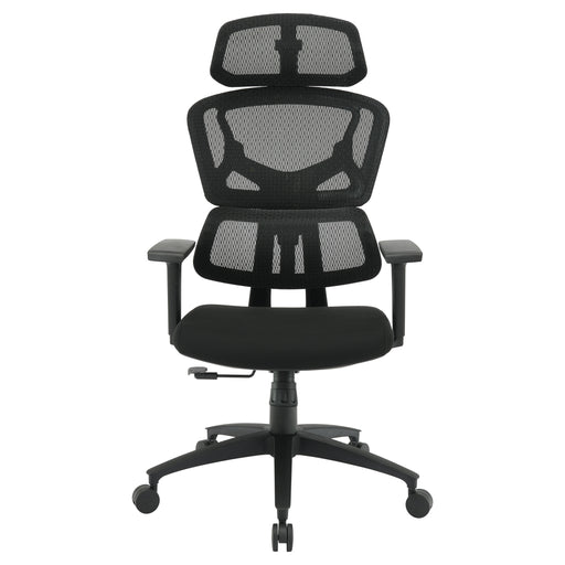 OSP Home Furnishings - Mesh Back with Headrest and Adjustable Arms on Nylon Base - Black