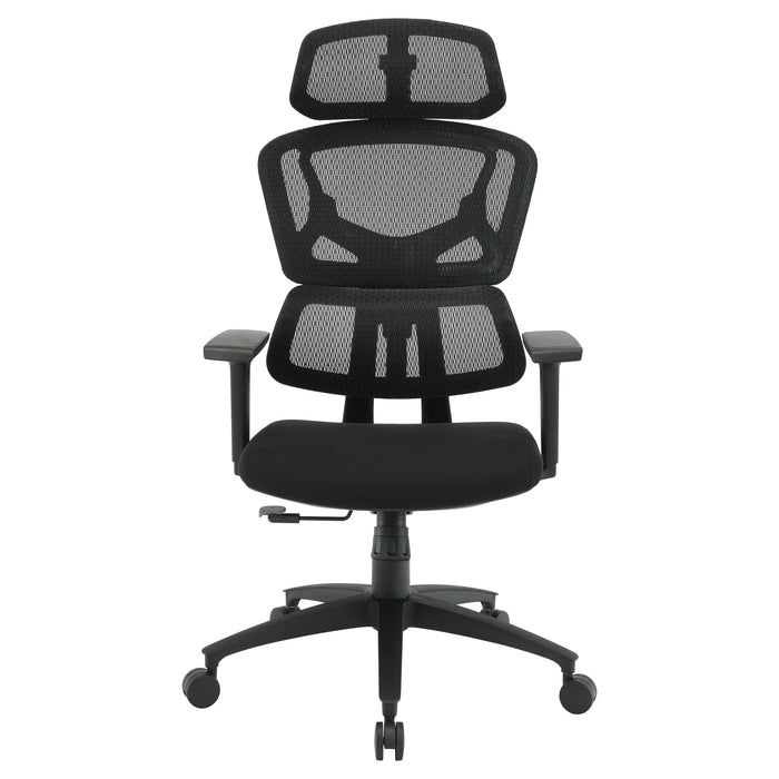 OSP Home Furnishings - Mesh Back with Headrest and Adjustable Arms on Nylon Base - Black