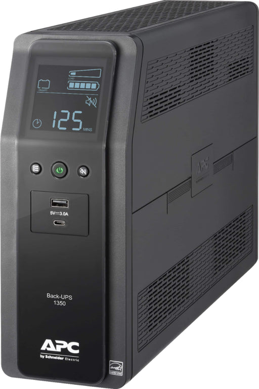 APC - Back-UPS Pro 1350VA 120V AVR LCD 2 USB charging ports 10 NEMA outlets (4 surge) - Black