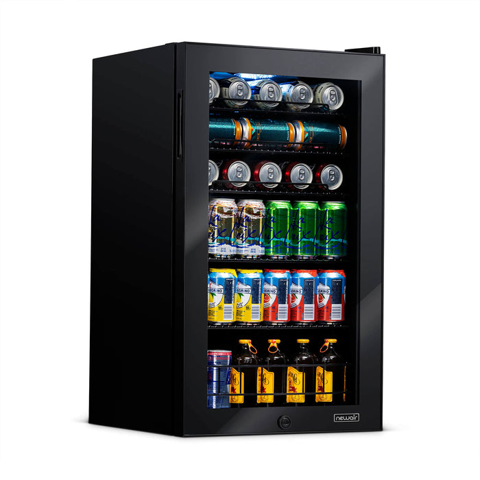 NewAir - 126 Can Freestanding Beverage Fridge with 7 Temperature Settings and Adjustable Shelves - Onyx Black